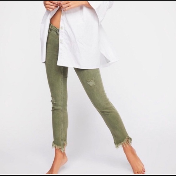 Free People Green Fringed Pants/Jeans - Picture 1 of 4